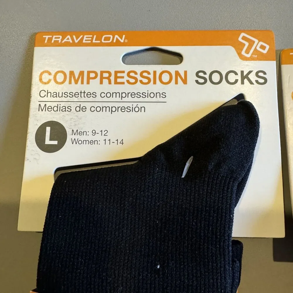 New Travelon Compression Socks 2 Pair Black Knee High Travel Support Size Large